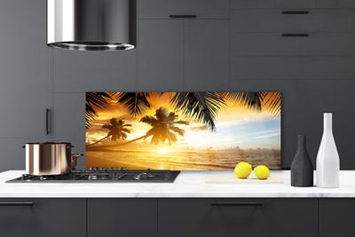 Painel vidro cozinha Praia Palmeira Mar Paisagem