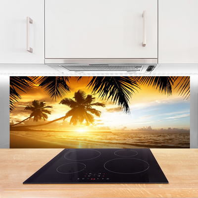 Painel vidro cozinha Praia Palmeira Mar Paisagem