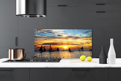 Painel vidro cozinha Barcos Mar Sol Paisagem