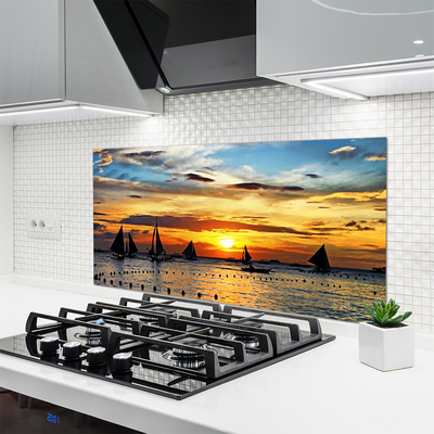 Painel vidro cozinha Barcos Mar Sol Paisagem