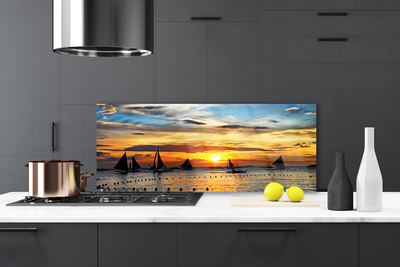 Painel vidro cozinha Barcos Mar Sol Paisagem
