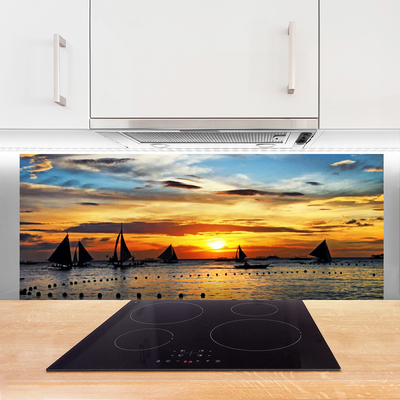 Painel vidro cozinha Barcos Mar Sol Paisagem