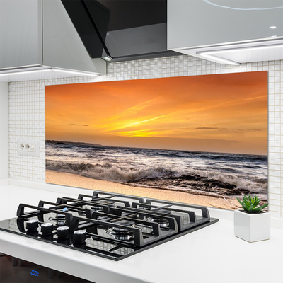 Painel vidro cozinha Paisagem de ondas do sol do mar