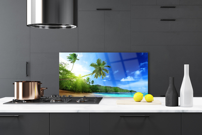 Painel vidro cozinha Paisagem de praia, mar e palmeiras