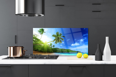 Painel vidro cozinha Paisagem de praia, mar e palmeiras