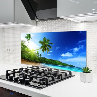 Painel vidro cozinha Paisagem de praia, mar e palmeiras