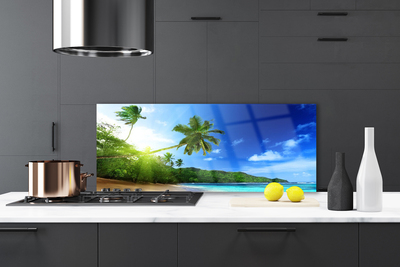Painel vidro cozinha Paisagem de praia, mar e palmeiras