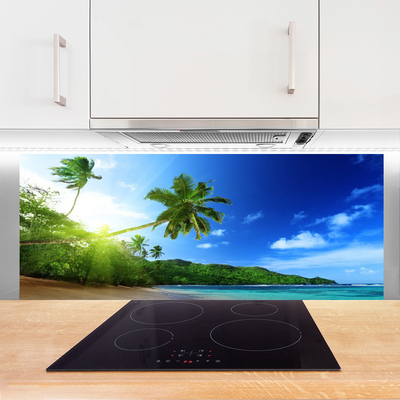 Painel vidro cozinha Paisagem de praia, mar e palmeiras