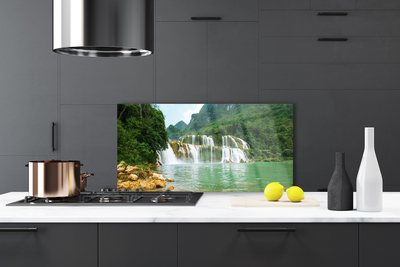 Painel vidro cozinha Paisagem de cachoeira de floresta