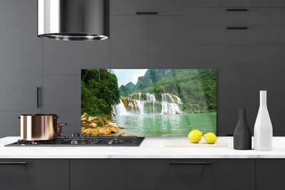 Painel vidro cozinha Paisagem de cachoeira de floresta