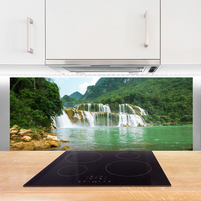 Painel vidro cozinha Paisagem de cachoeira de floresta