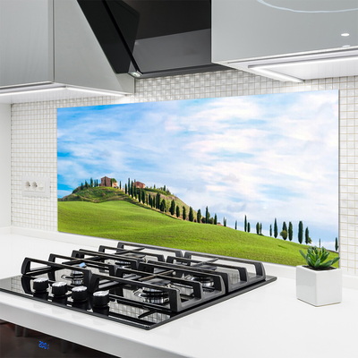 Painel vidro cozinha Paisagem de árvores de prado