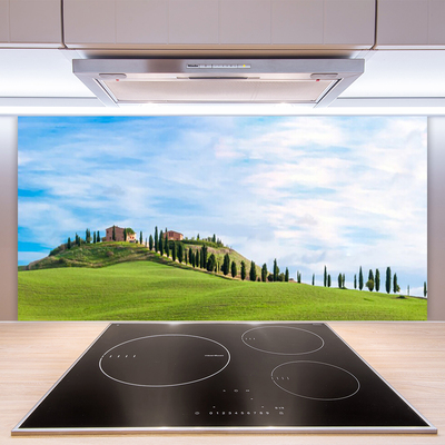 Painel vidro cozinha Paisagem de árvores de prado