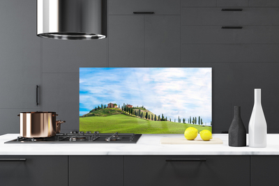 Painel vidro cozinha Paisagem de árvores de prado