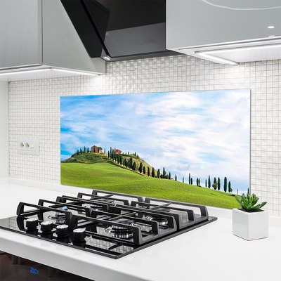 Painel vidro cozinha Paisagem de árvores de prado