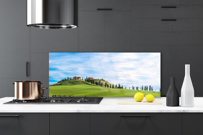 Painel vidro cozinha Paisagem de árvores de prado