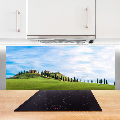 Painel vidro cozinha Paisagem de árvores de prado