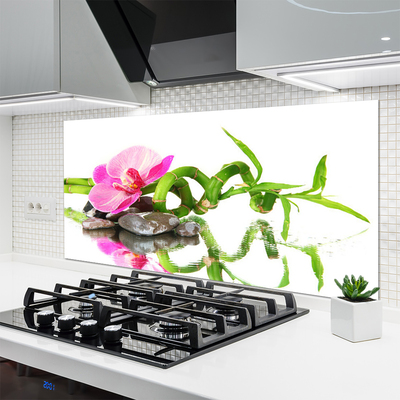 Painel vidro cozinha Arte em Pedras de Flores de Bambu