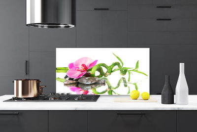 Painel vidro cozinha Arte em Pedras de Flores de Bambu