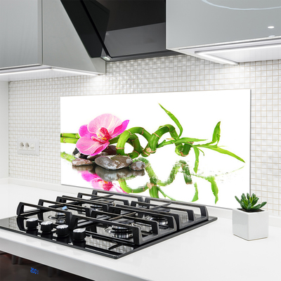 Painel vidro cozinha Arte em Pedras de Flores de Bambu