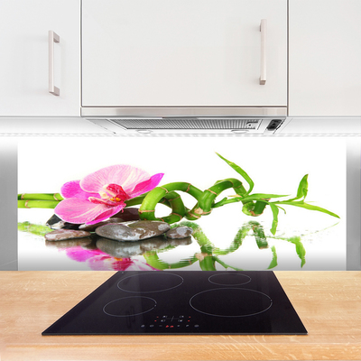 Painel vidro cozinha Arte em Pedras de Flores de Bambu