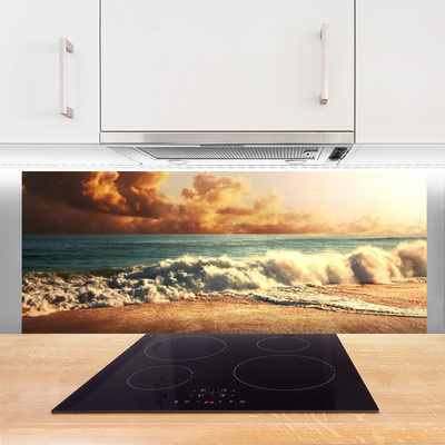 Painel vidro cozinha Paisagem de ondas de praia oceânica