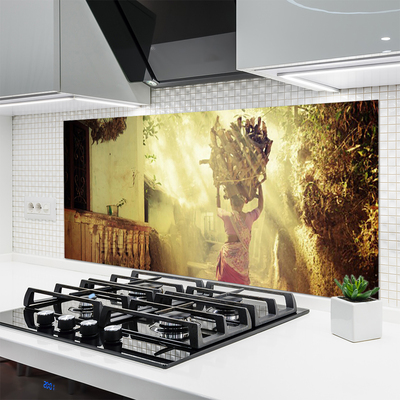 Painel vidro cozinha Mulher Homem Madeira