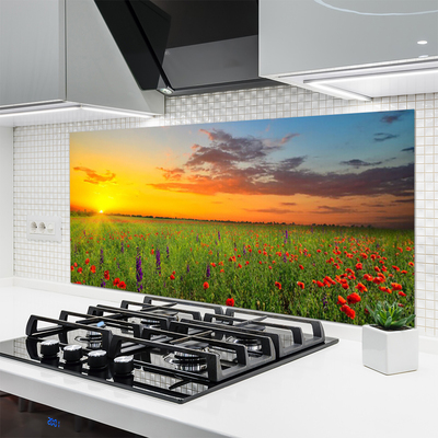 Painel vidro cozinha Sun Meadow Flores Natureza
