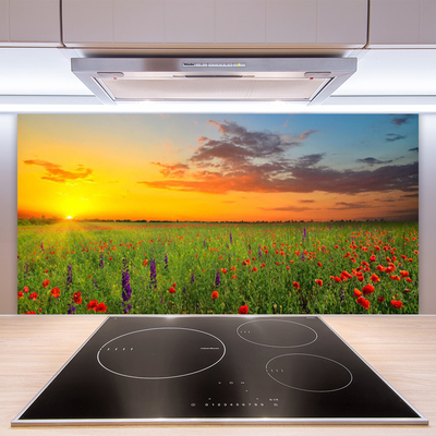 Painel vidro cozinha Sun Meadow Flores Natureza