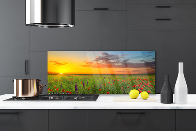 Painel vidro cozinha Sun Meadow Flores Natureza