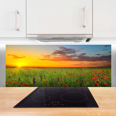 Painel vidro cozinha Sun Meadow Flores Natureza