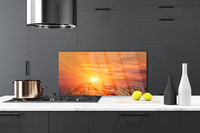 Painel cozinha Paisagem de montanha com céu e sol