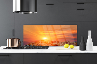 Painel cozinha Paisagem de montanha com céu e sol
