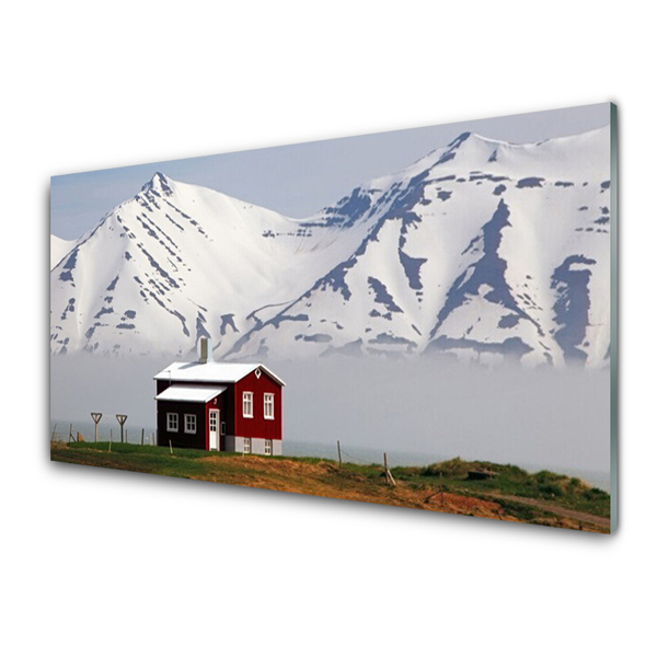 Painel cozinha Paisagem de casa de montanha com neve