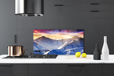 Painel vidro cozinha Paisagem de montanhas e neve