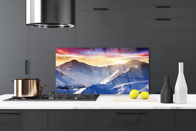 Painel vidro cozinha Paisagem de montanhas e neve