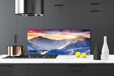 Painel vidro cozinha Paisagem de montanhas e neve