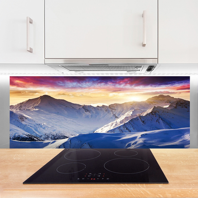Painel vidro cozinha Paisagem de montanhas e neve