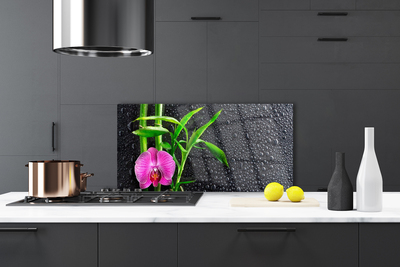Painel vidro cozinha Gotas de flores de bambu