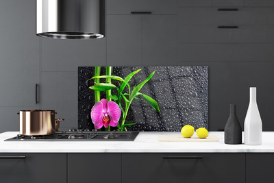 Painel vidro cozinha Gotas de flores de bambu