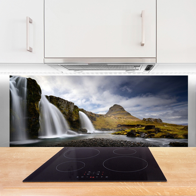 Painel vidro cozinha Paisagem de montanhas com cachoeiras