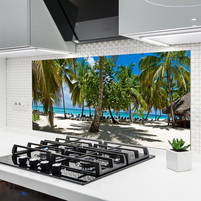 Painel vidro cozinha Paisagem de palmeiras de praia