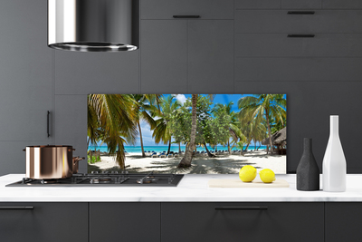 Painel vidro cozinha Paisagem de palmeiras de praia
