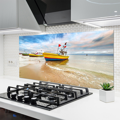 Painel vidro cozinha Barcos Praia Mar Paisagem