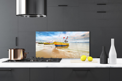 Painel vidro cozinha Barcos Praia Mar Paisagem