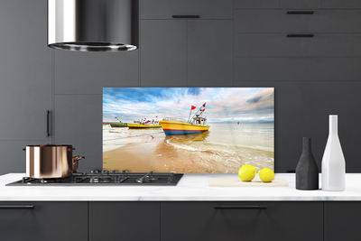 Painel vidro cozinha Barcos Praia Mar Paisagem