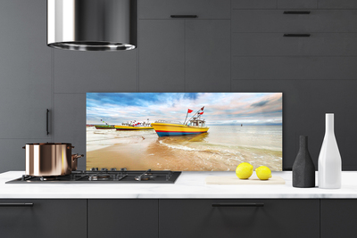 Painel vidro cozinha Barcos Praia Mar Paisagem