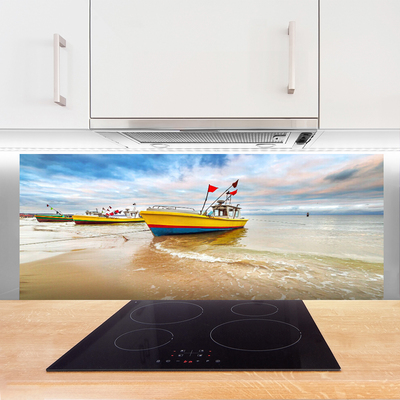 Painel vidro cozinha Barcos Praia Mar Paisagem