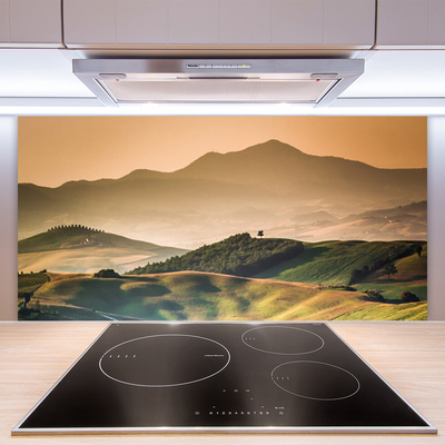 Painel vidro cozinha Paisagem de campo de montanhas