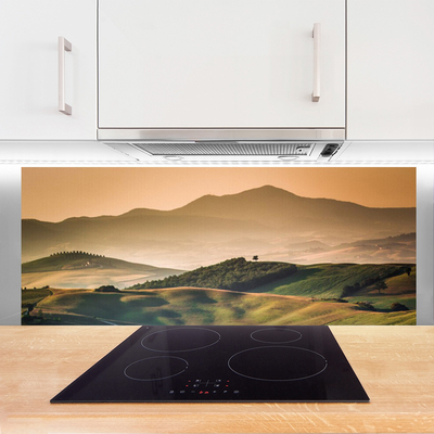 Painel vidro cozinha Paisagem de campo de montanhas